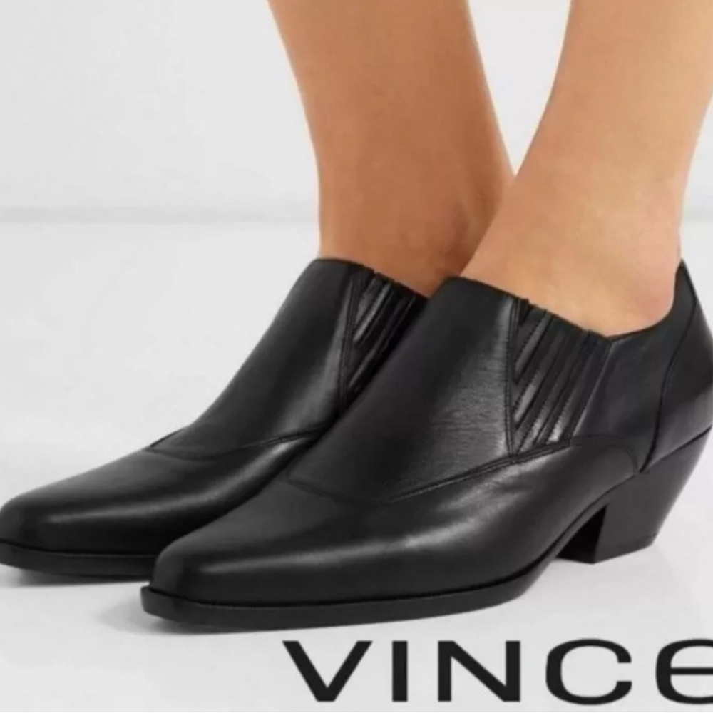 Vince Black Leather Egan Western Bootie - Size 8